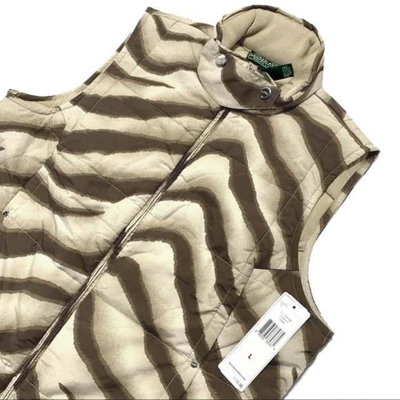 New $169 Ralph Lauren Animal Print Vest! Large  Brown, Beige & Tan Zebra Pattern - Picture 3 of 4